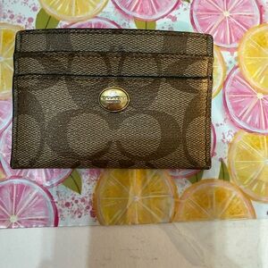 Coach Brown Card Holder with Gold Logo